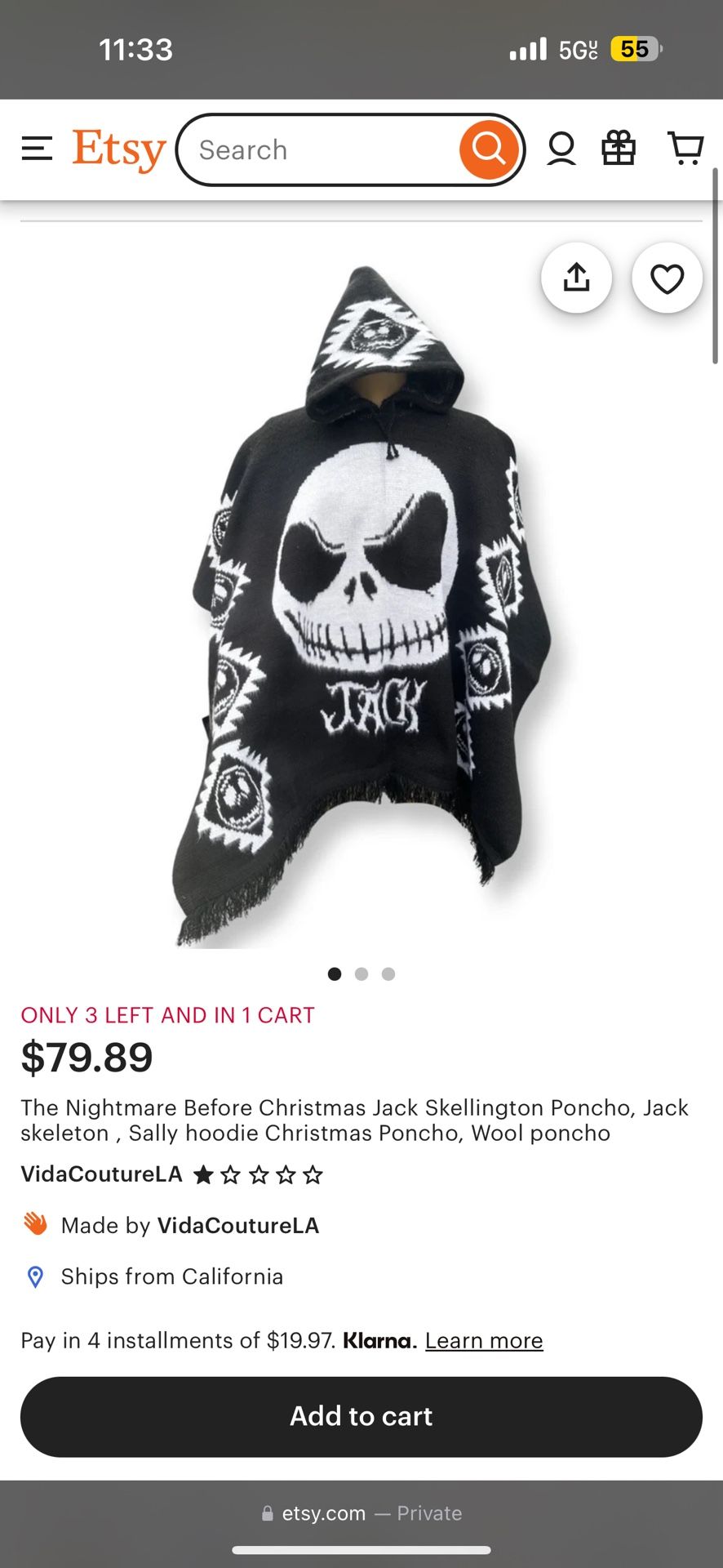 XXL JACK SKELLINGTON HOODED PONCHO
