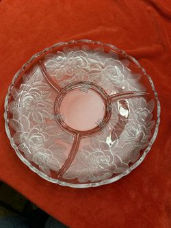 Crystal Glass Frosted Rose Divided Serving Dish