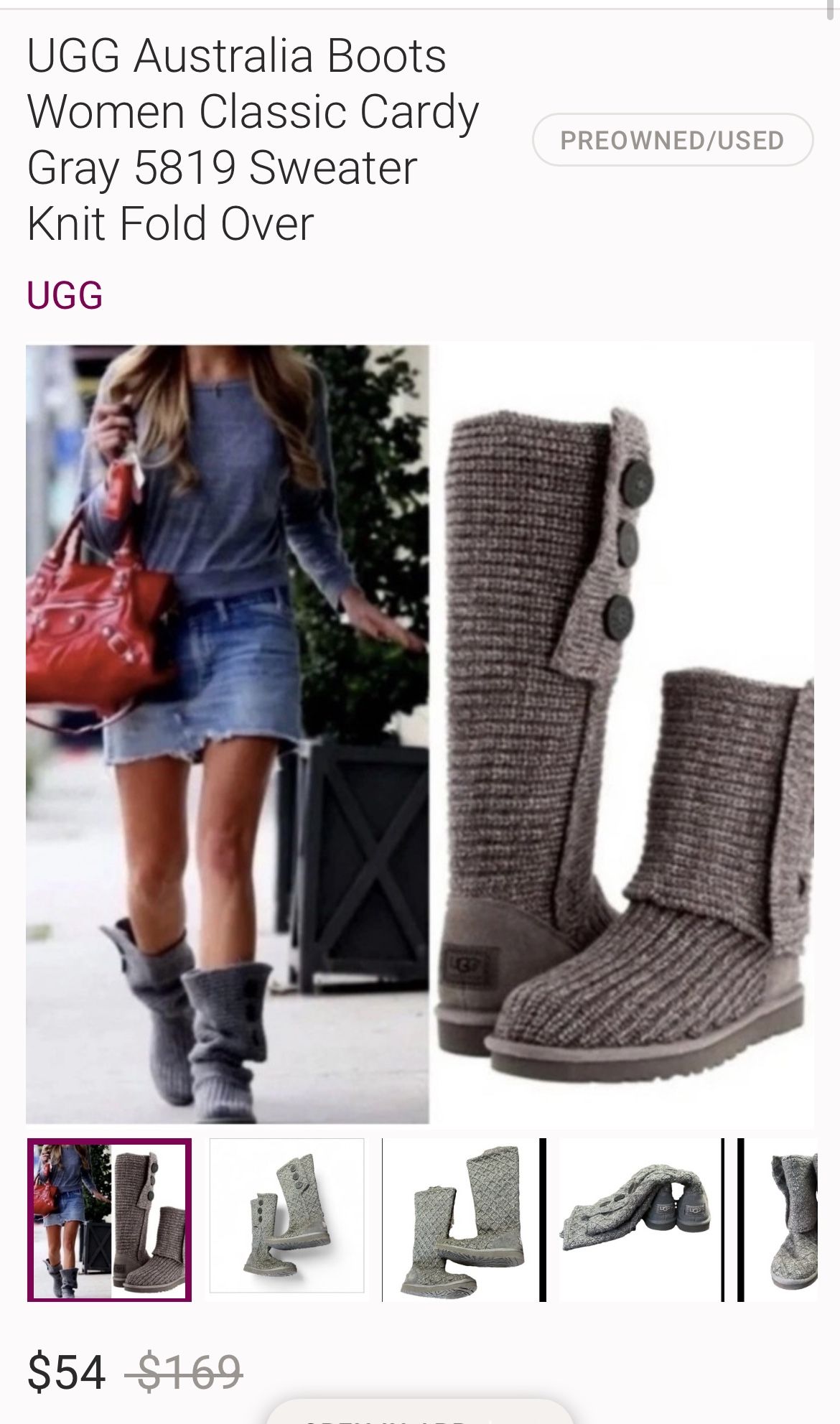 Vintage 2010 UGG Australia Boots Women Classic Cardy Gray 5819 Sweater Knit Fold Over