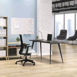 Commercial-Grade Executive Desk, Angled Metal Legs, 55", Gray