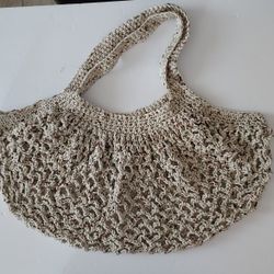Handmade Crochet Brown Market Bag Reusable Mesh Boho 100% Cotton 