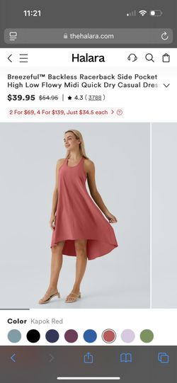 Halara Dress Breezeful™ Backless Racerback Side Pocket High Low Flowy Midi Quick Dry Casual Dress New With Tags