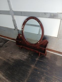 Mirror with frame and shelves can be attached to the desk or table $45
