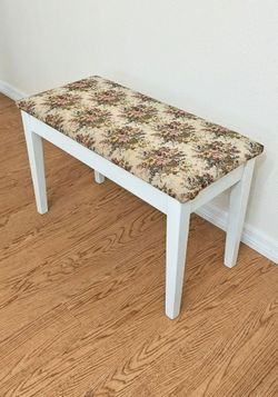 Garden Flower Padded Vanity Flip Top Bench Piano Stool Storage Compartment