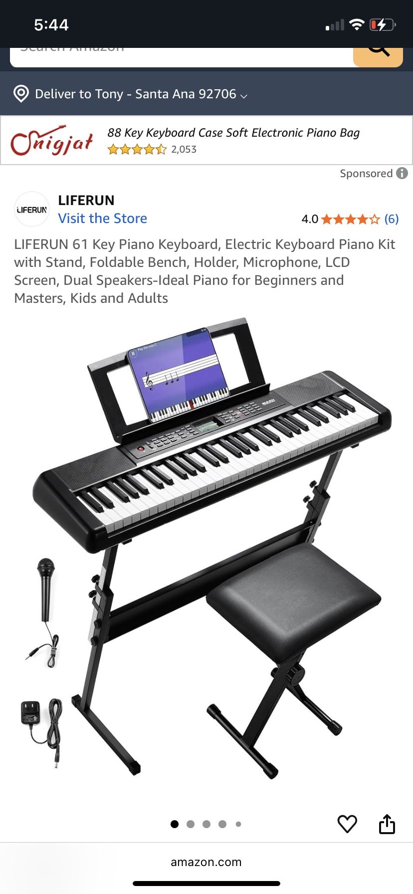 61 Key Piano Keyboard, Electric Keyboard Piano Kit with Stand, Foldable Bench, Holder, Microphone, LCD Screen, Dual Speakers-Ideal Piano for Beginners