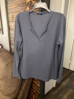 Blue-Gray Waffle Knit V-Neck Sweater