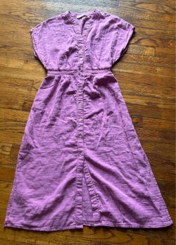 Women's dress Pink linen midi dress with button-up front size extra small
