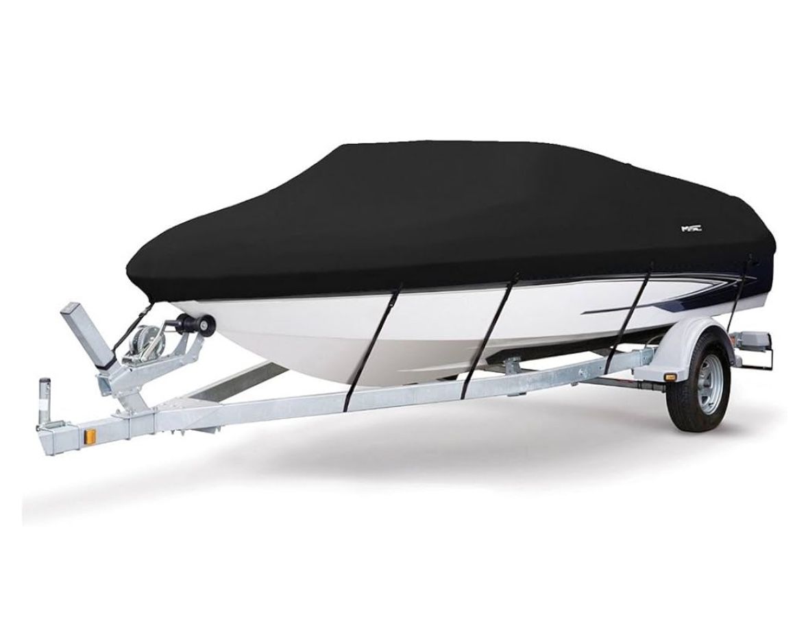 MSC Heavy Duty Oxford Ployester Made Trailerable Boat Cover,Fits V-Hull,Tri-Hull, Runabout Boat Cover (Model F - Length19'-20' Beam Width: up to 96",
