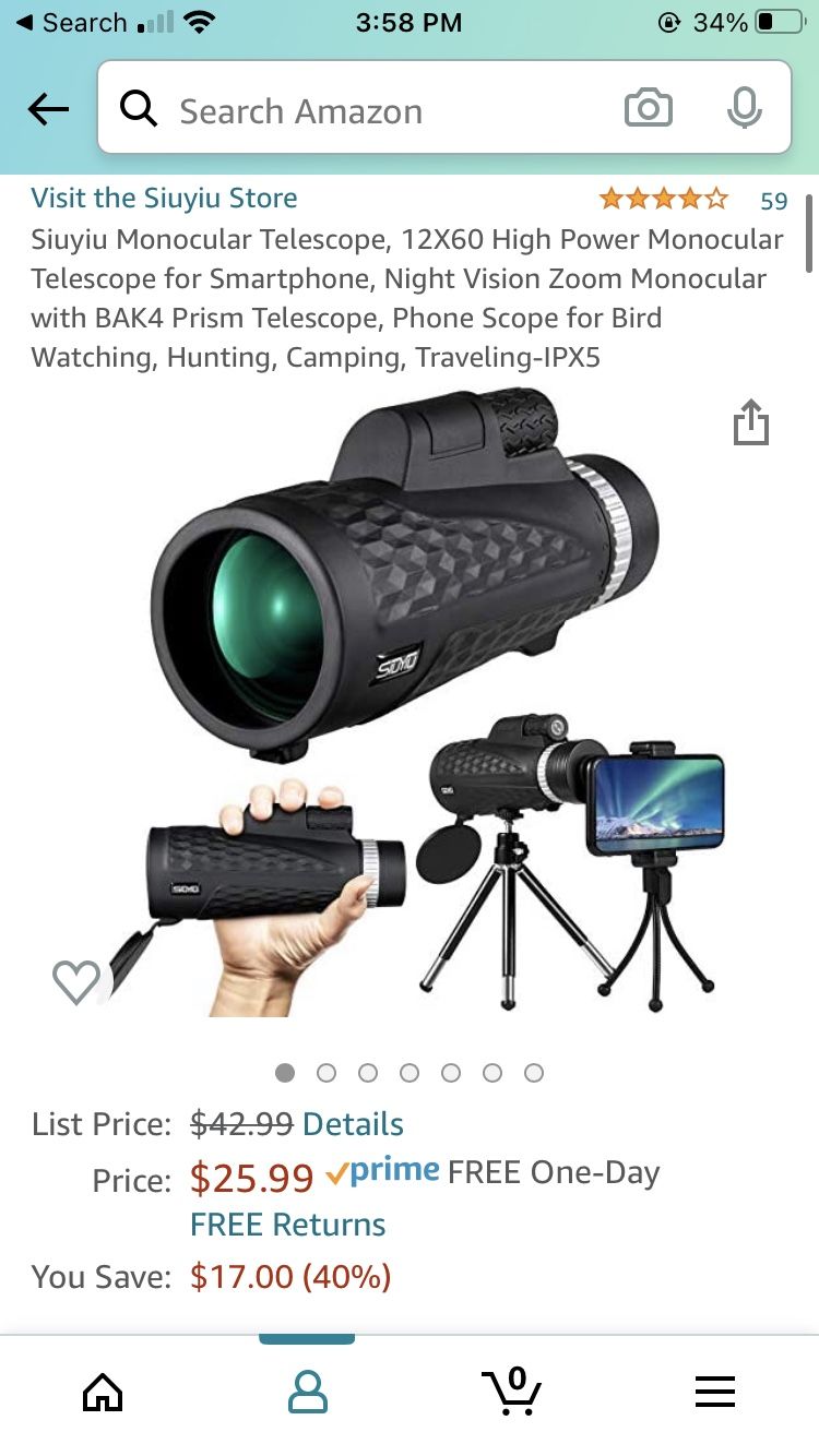 Siuyiu Monocular Telescope, 12X60 High Power Monocular Telescope for Smartphone, Night Vision Zoom Monocular with BAK4 Prism Telescope, Phone Scope fo