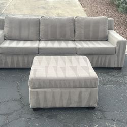 Velvet Light Gray Couch Sofa with Ottoman 