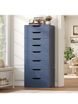 Navy Blue 8-Drawer Tall Dresser