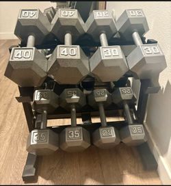 Set Of Cast Iron Hex Dumbbells 25s, 30s, 35s & 40s   Total : 260 lbs (NO RACK INCLUDED)