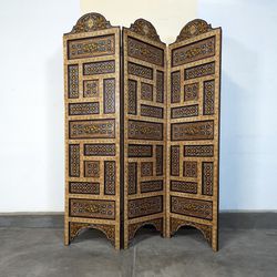 3-Panel Hand Painted Moroccan Style Wood Screen Divider