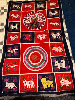 Handmade Folk Art Embroidered Textile Wall Hanging