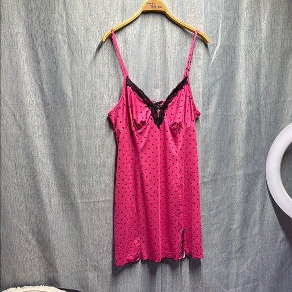 Polka Dot Nightgown with Black Lace Trim size large
