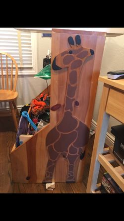 Custom made bookshelf with toy bin