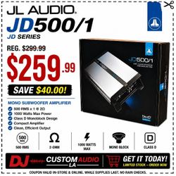 JL Audio JD Series JD500/1 Power Amplifier 1000 Watts Mono Subwoofer Amp 🚨 Payment Options Available 🚨 No Credit Needed 🚨 