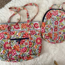 VERA BRADLEY Tote Shoulder Travel Handbag and Small Backpack