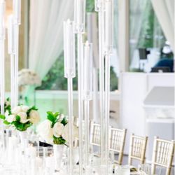 Wedding Decor: 5 Acrylic Tall Candelabras with candles