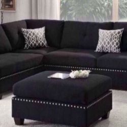  New Black Or Gray Sectional And Ottoman Sofa Couch 