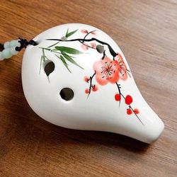 Vintage Hand Painting "Shan Shui" 6 Hole Ocarina,Alto C,Glazed Ceramic With Gift Box Musical Instrument 