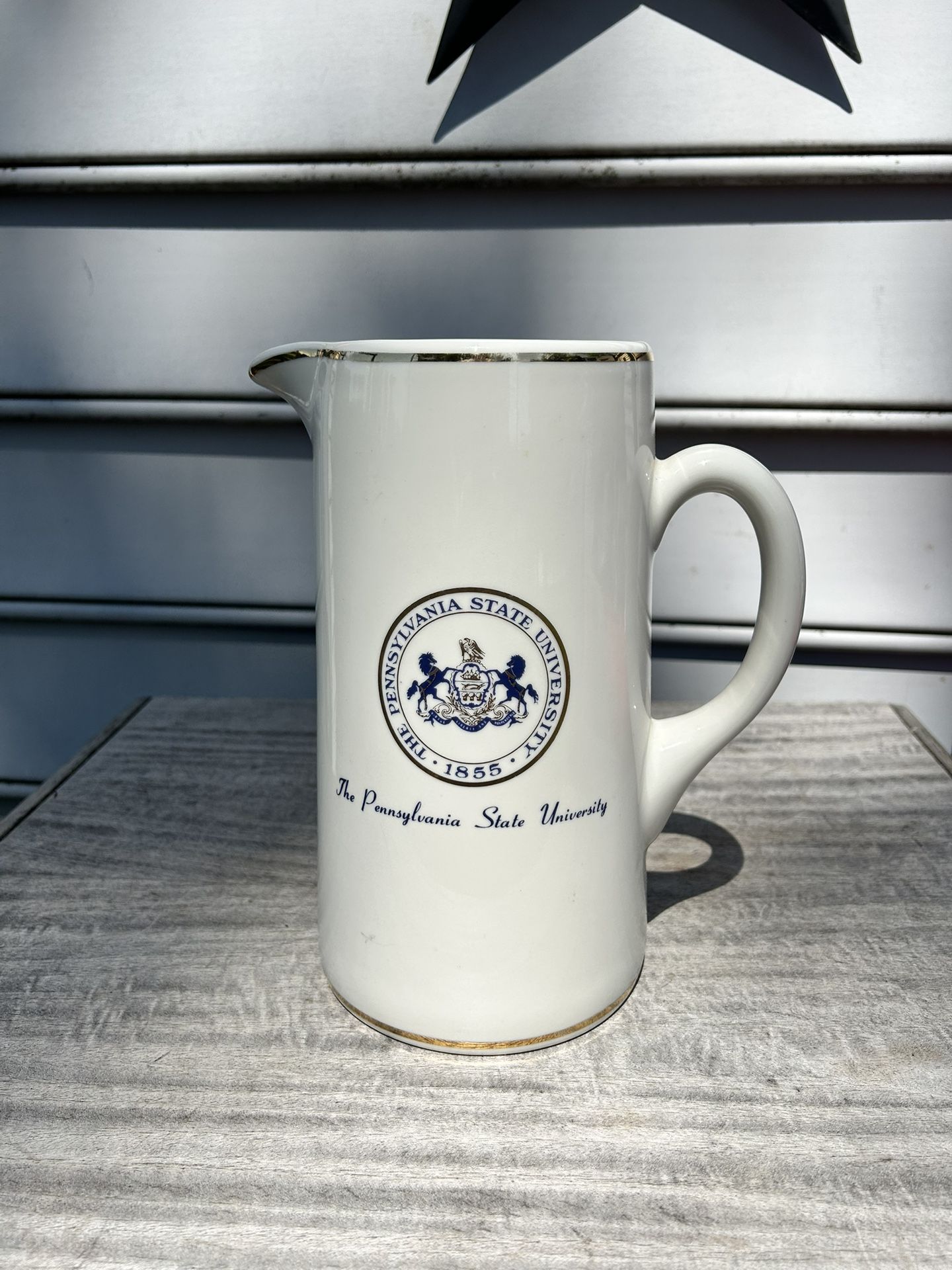 Penn State University Pitcher. Size 9.75”. Age Unknown Manufacture, American Decorators Nice Condition.