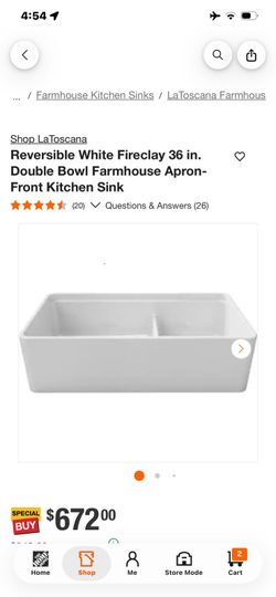LaToscana 36 in. Fireclay Double Bowl Farmhouse Sink no accessories