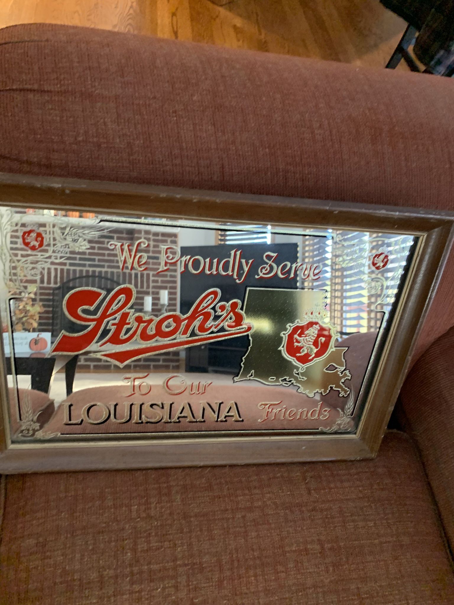 Vintage Stroh’s Beer Louisiana Bar Mirror