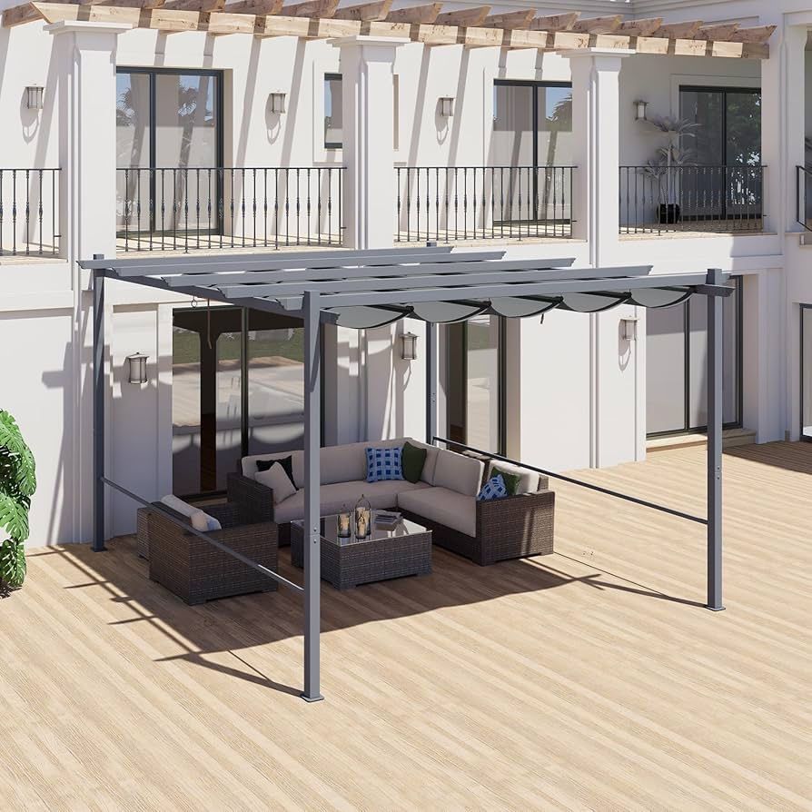 12x12 Ft Pergola Replacement Canopy- Retractable Sun Shade Cover with Water-Resistant & UPF 50+ UV Blocking for Outdoor Patio, Grey