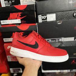 Nike Air Force 1 Low Cut Out Swoosh Red Black size 11.5 USED But Clean