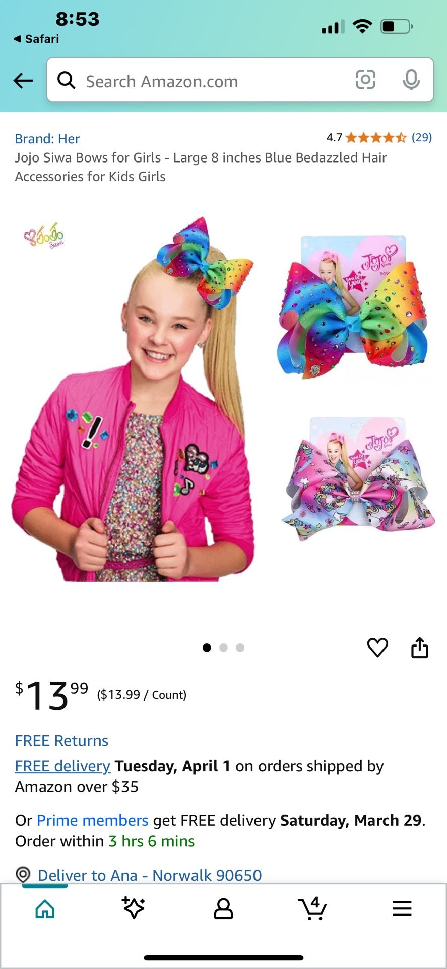 NEW Jojo Siwa Large Signature Unicorn Hair Bows: 3 for $20