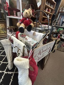Vintage Metal Blanket Stand with Low Shelf