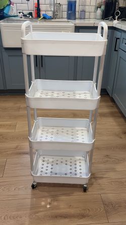 4-Tier White Rolling Cart - Good Condition