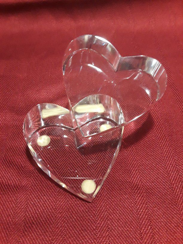 Double Connected Clear Art Glass Shaped Heart Paperweights - See Description And Photos 