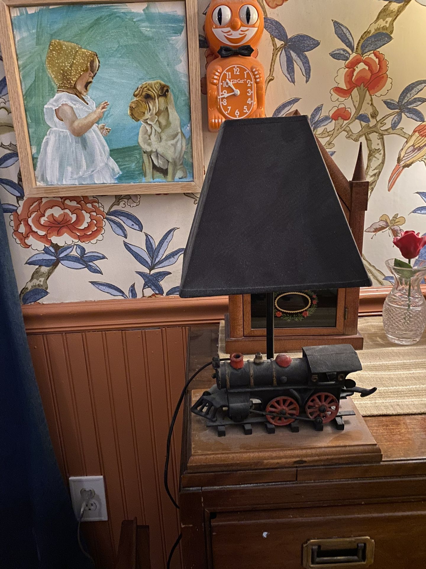 Vintage Cast Iron Train Locomotive Table Lamp with Shade