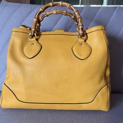 Gucci Pebbled Leather Bamboo Diana Top Handle Tote Bag