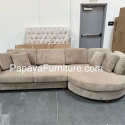 New! 125”L Ultra wide seat cushions Plush Sectional, Modern Sectional, Contemporary Sectional, Camel Sectional, Sofa, Couch,Round Shape Sectional Sofa
