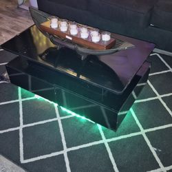 Like New Black Coffee Table With Hidden storage And Color Changing LED Lights