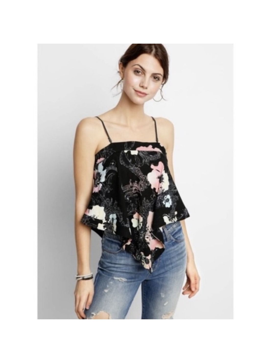 NWT Free People Blouse XS Get Your Love Tank Top Floral Handkerchief