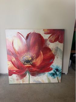 Large Red Floral Canvas Wall Art