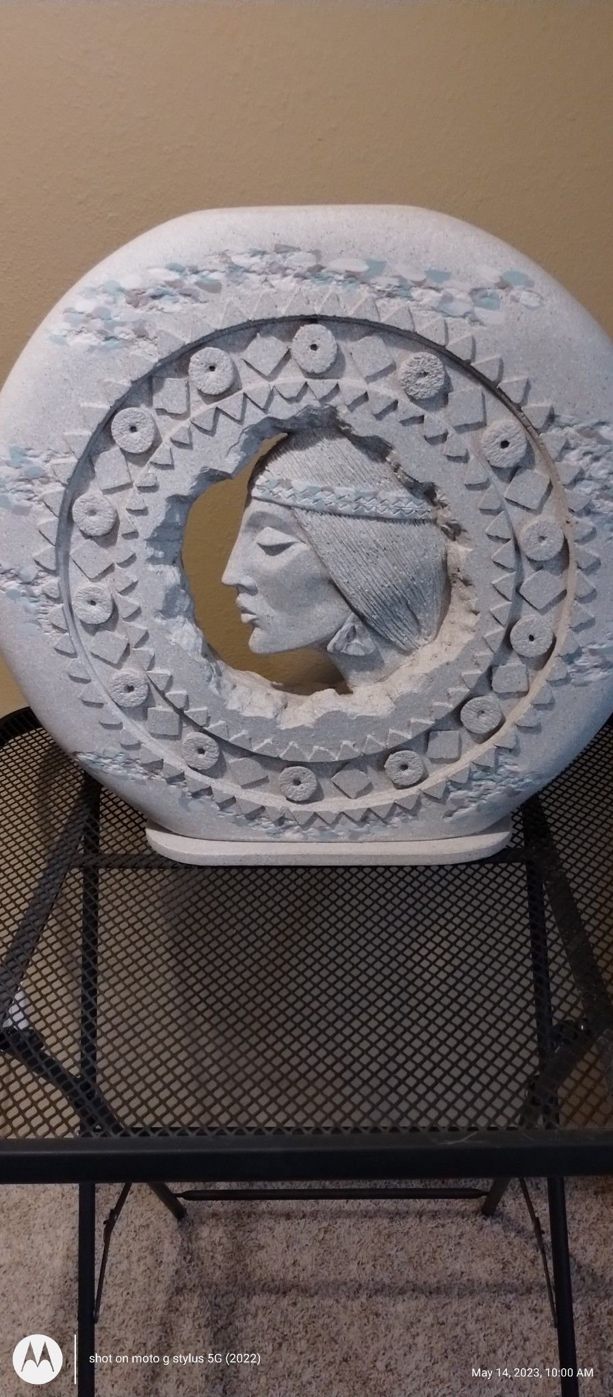Indian Women Sculpture...Decor Southwestern Design..21x21 Large..Solid Cement..Heavy..like New!