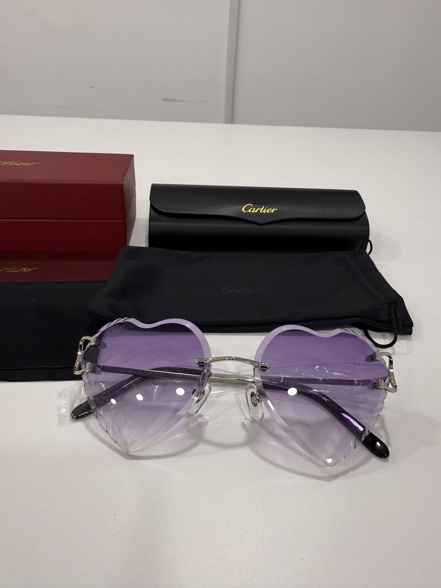 Cartier Glasses Purple Heart (Diamond Cut) Silver Frame