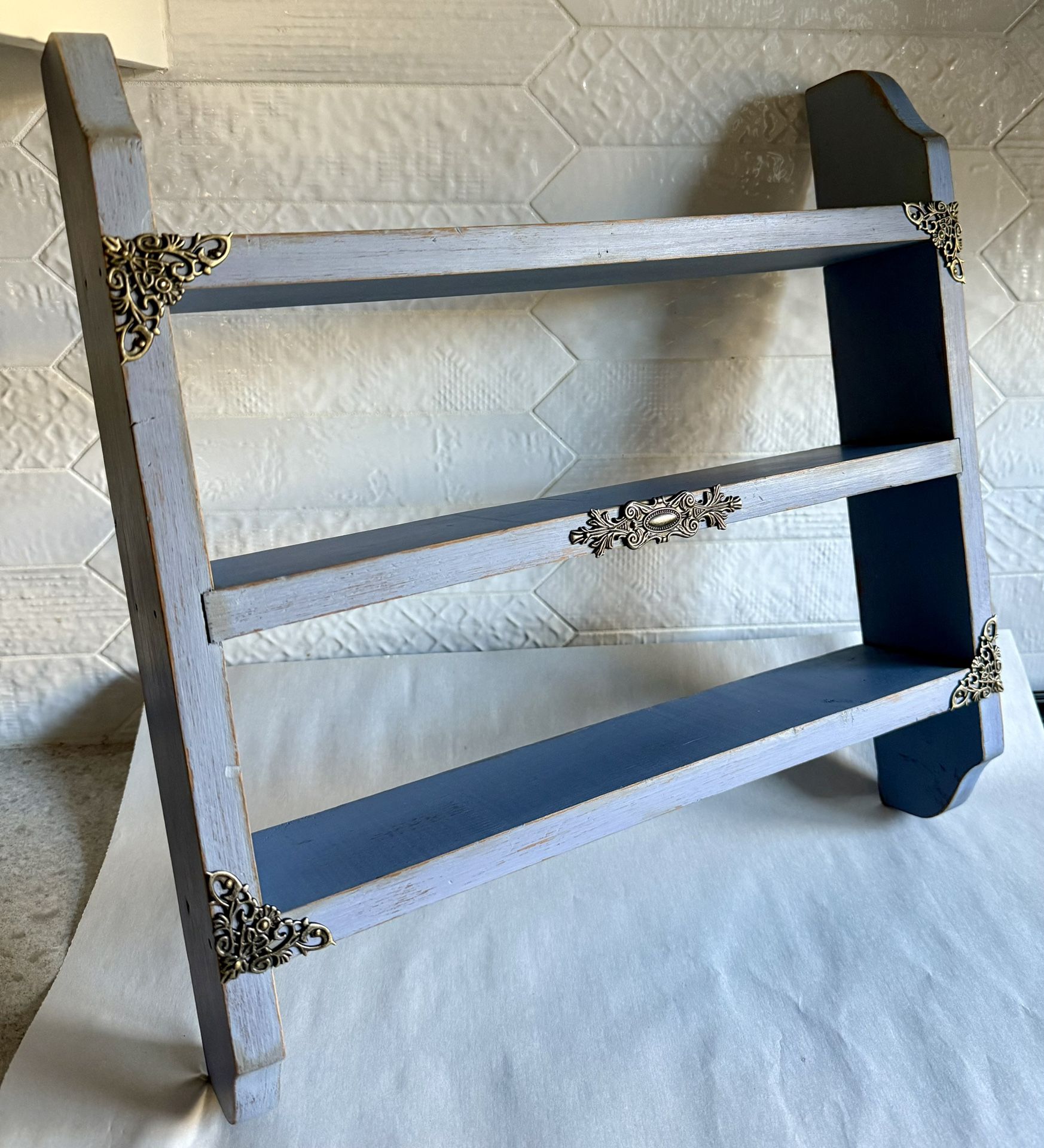 Vintage Upcycled Blue Distressed Wooden Wall Shelf