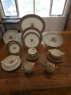 Vintage China Dinnerware Set with Rose Pattern