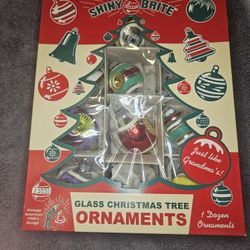 Christopher Radko "Shiny Brite" Glass Christmas Ornaments 1940s Design Set of 12 Tree Holiday in box