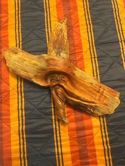 Vintage Signed Wells P Hand Carved Wooden Sculpture Spirit Man Tree Wizard