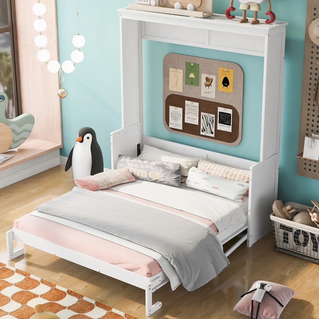 White Queen Sized Murphy Bed w/ Flip Up Design  & Desk[NEW IN BOX] **Retails for $944 <Assembly Required>