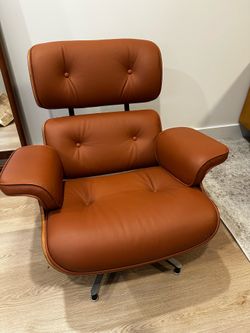 Mid-Century Eames-Style Lounge Chair & Ottoman - Walnut / Brown