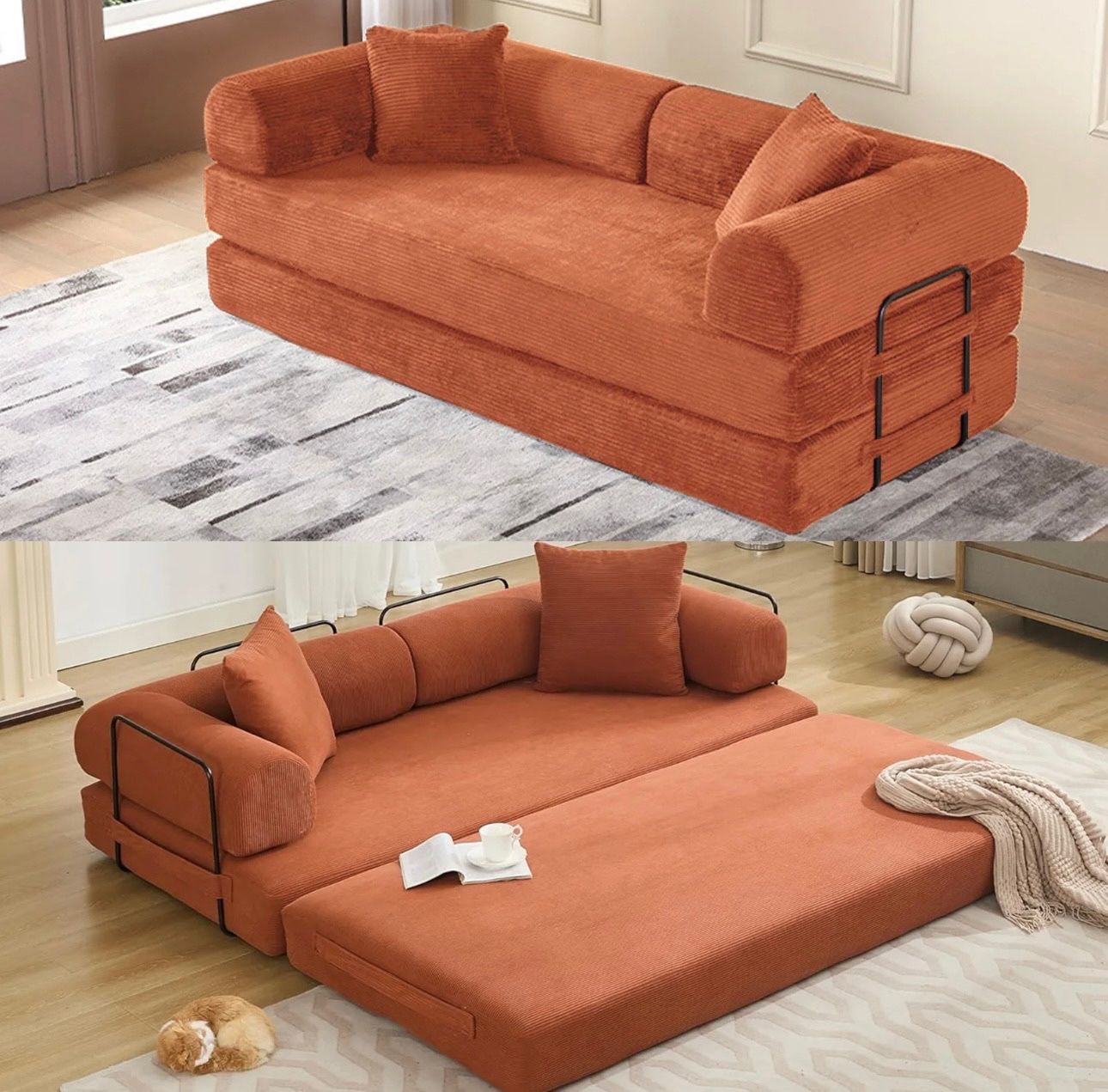 78” Folding Sofa Bed, 5 in 1 Foldable Floor Cloud Couch, Convertible Futon Sofa Sleeper Mattress Bed