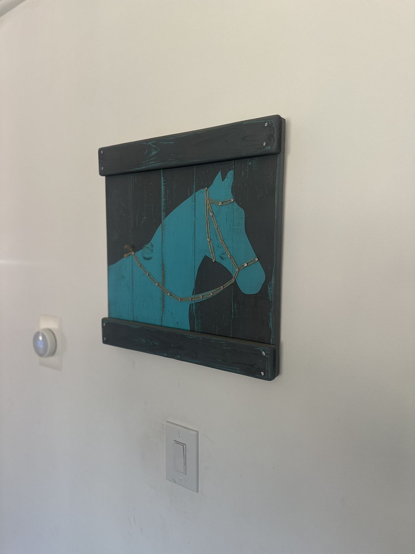 Wood Teal And Gray Horse Painting Farmstyle Decor